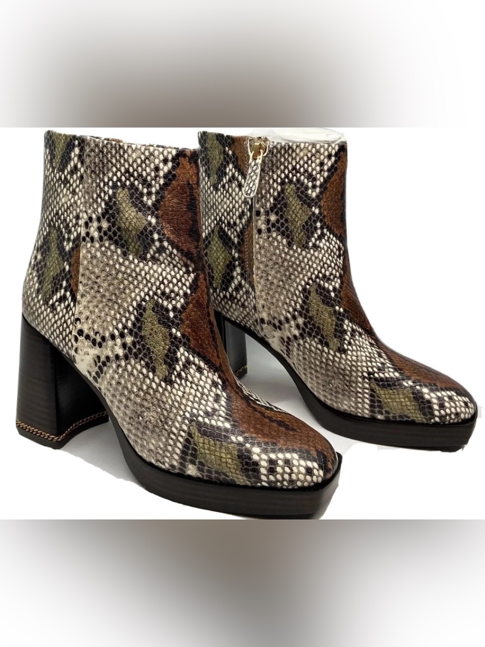 Tory Burch Snake-Print Ankle Boots leather zip sz 6 booties